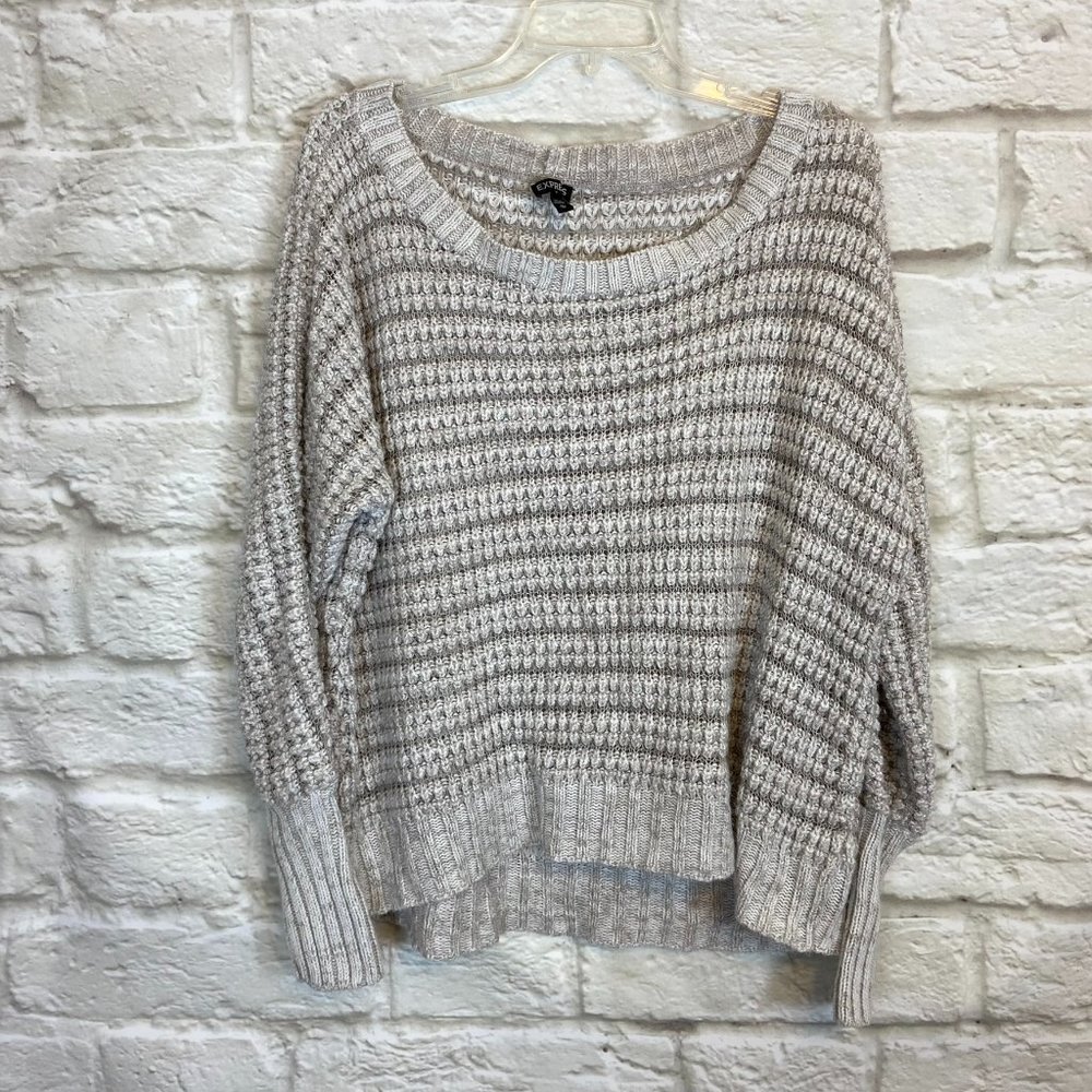 EXPRESS Boyfriend Sweater Size Medium Slouch Y2K Beige Loose Weave